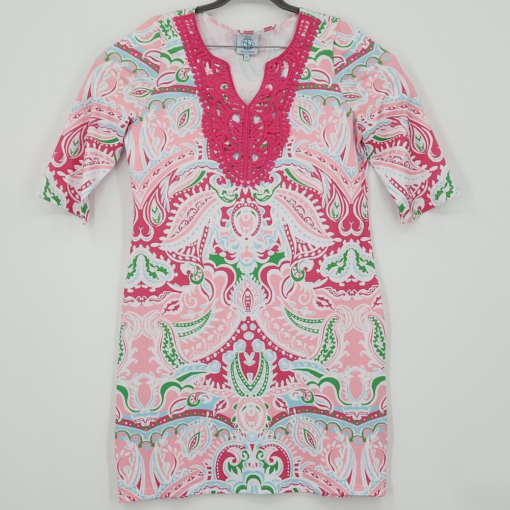 Knee Length Paisley Pink Green White Crochet Trim V Neck Barbie Challenger Core